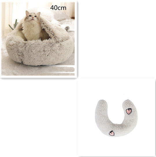 2 In 1 Round Plush Warm Pet Winter Bed House