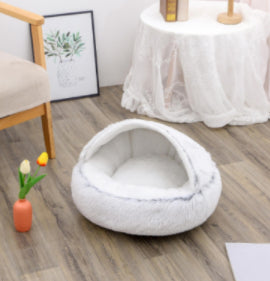 2 In 1 Round Plush Warm Pet Winter Bed House