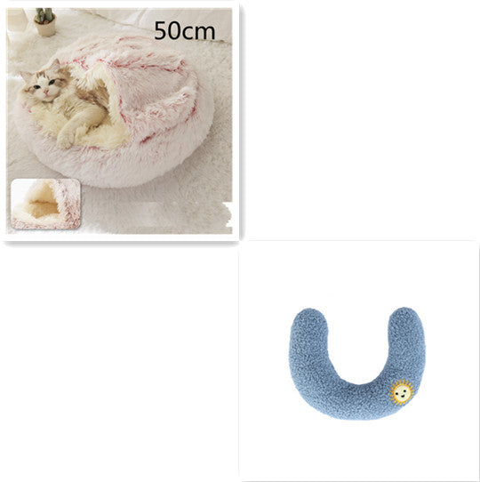 2 In 1 Round Plush Warm Pet Winter Bed House