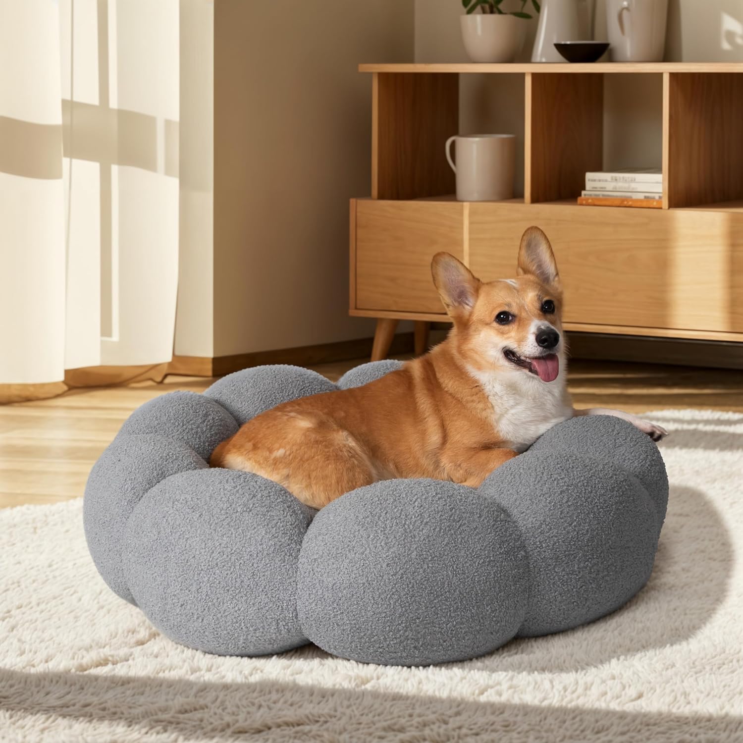 Fluffy Round Calming Plush Donut Pet Bed With Non Slip Base