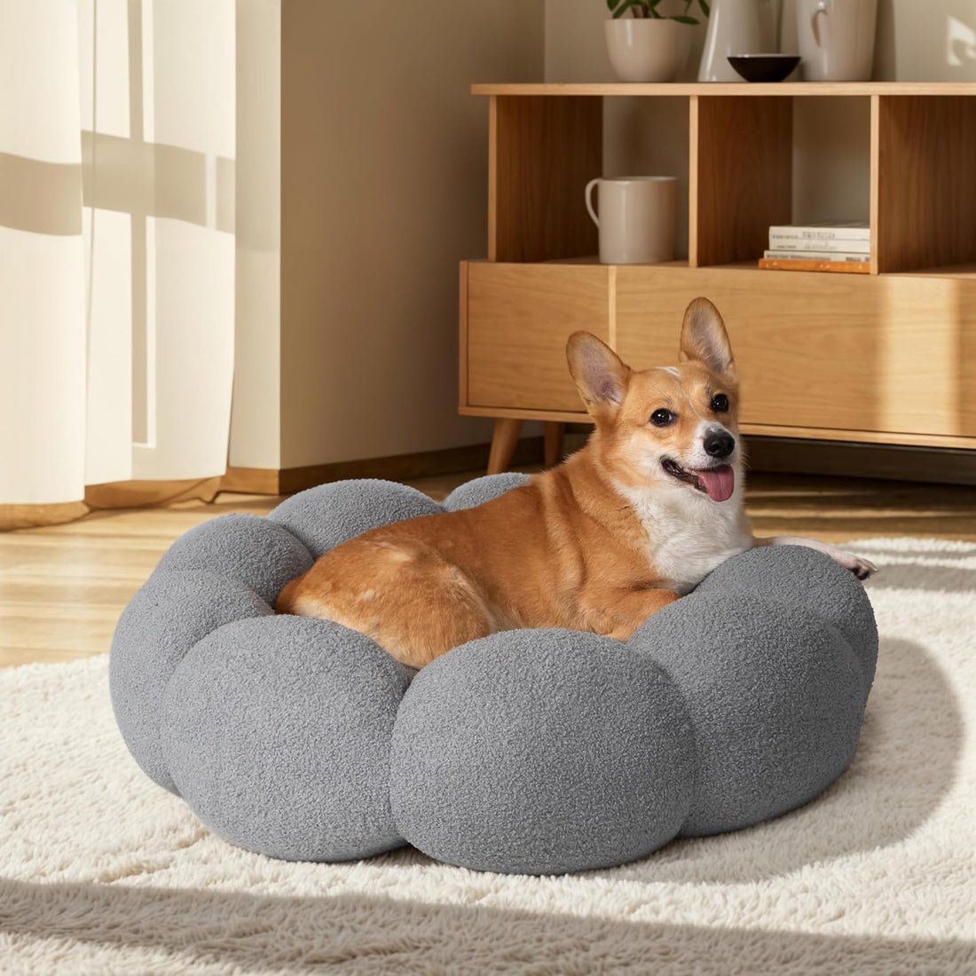 Fluffy Round Calming Plush Donut Pet Bed With Non Slip Base