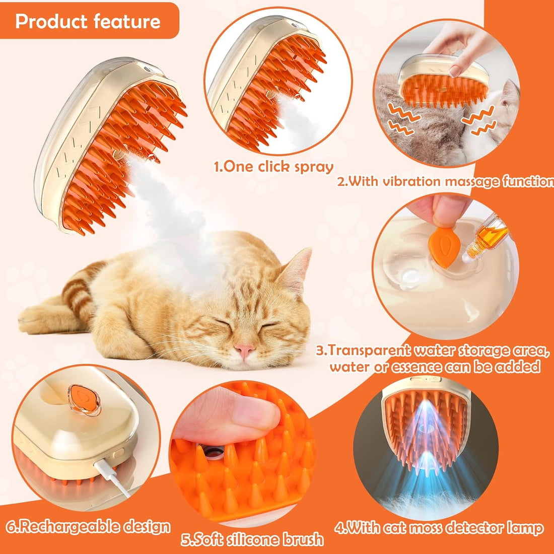 4 In 1 Pet Steam Grooming Brush Hair Removal Tool