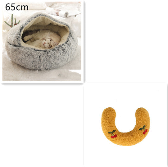 2 In 1 Round Plush Warm Pet Winter Bed House