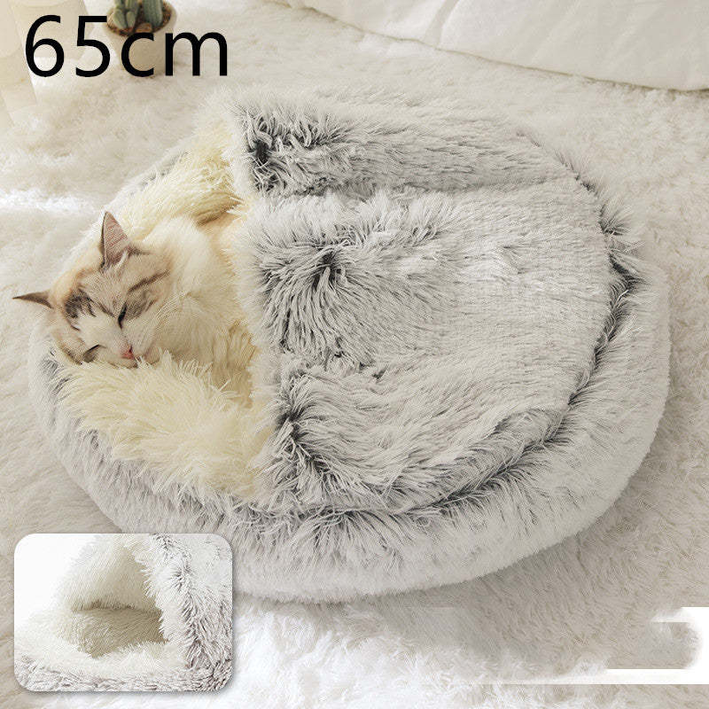 2 In 1 Round Plush Warm Pet Winter Bed House
