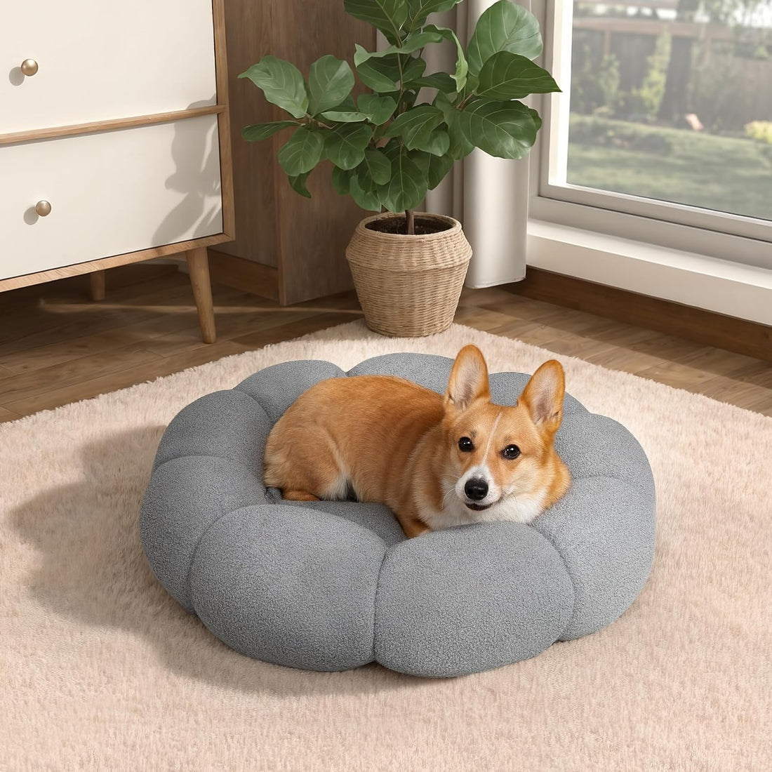 Fluffy Round Calming Plush Donut Pet Bed With Non Slip Base