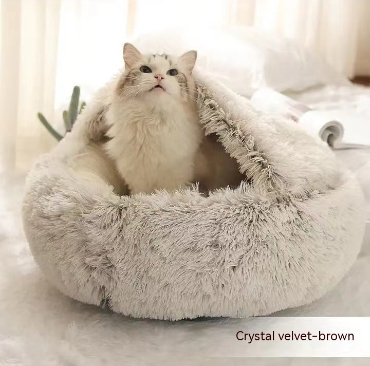 2 In 1 Round Plush Warm Pet Winter Bed House