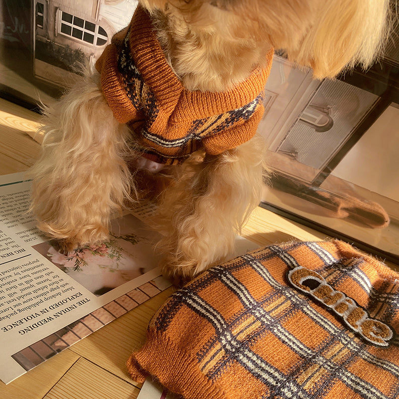 Vintage Plaid Pet Sweater Cozy Warm Clothing