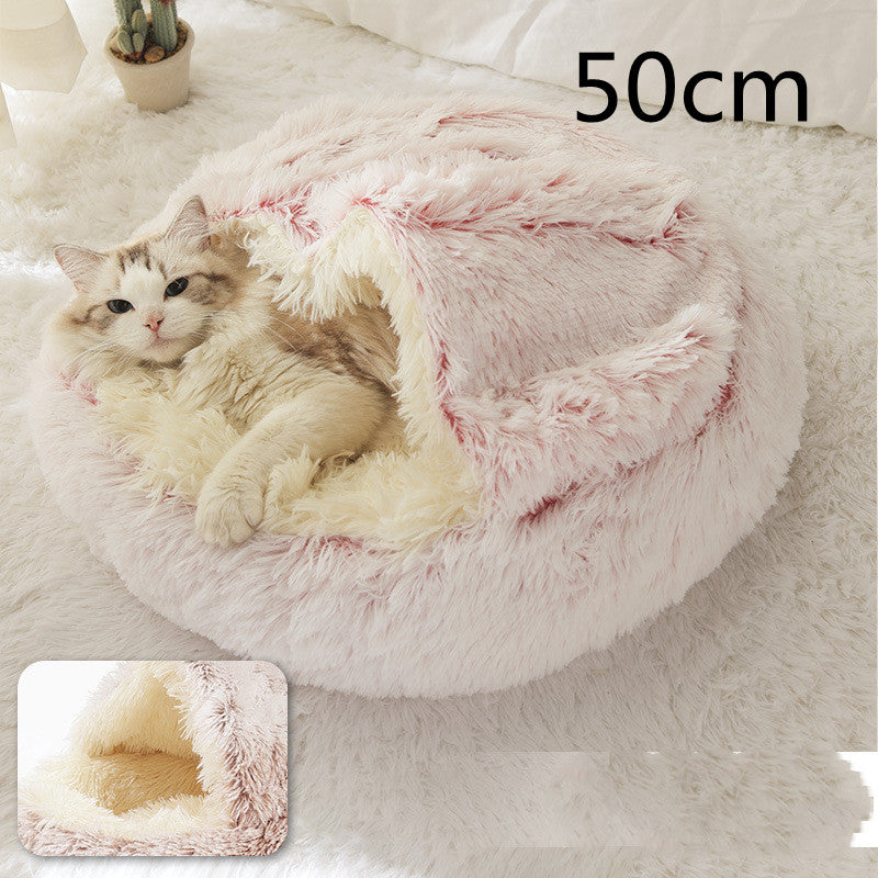 2 In 1 Round Plush Warm Pet Winter Bed House