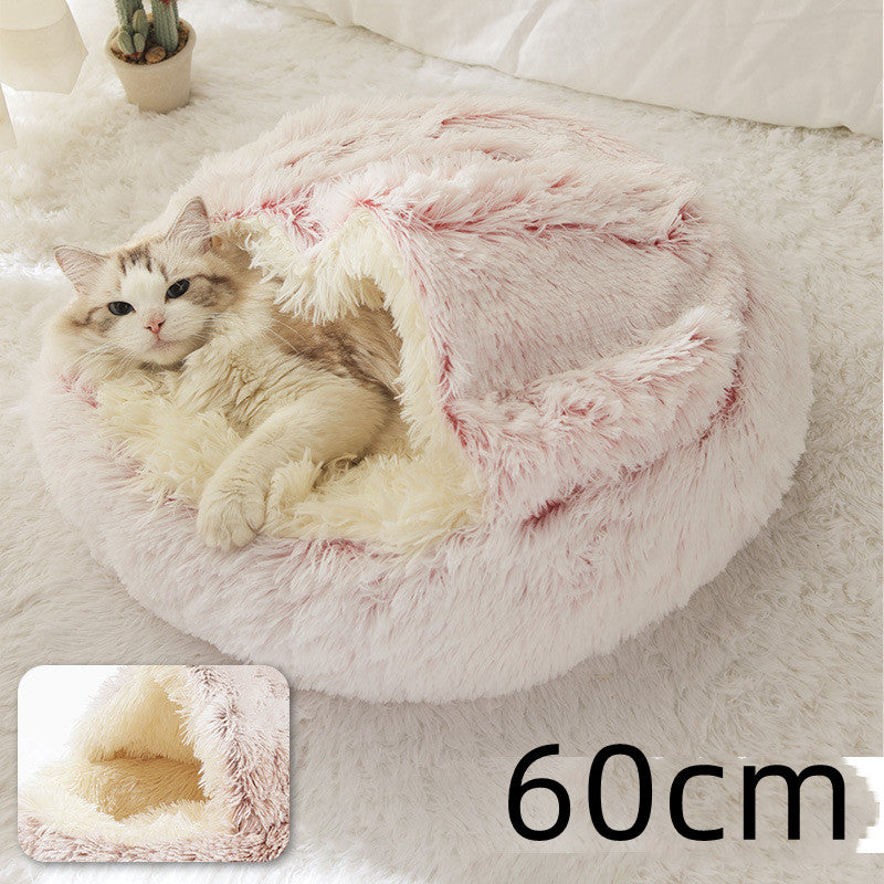 2 In 1 Round Plush Warm Pet Winter Bed House