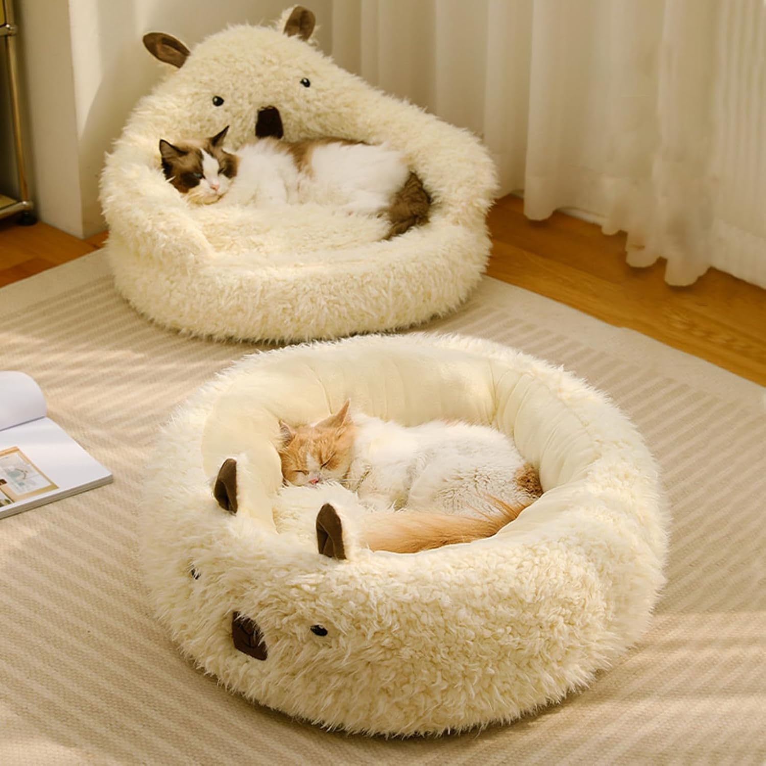 Calming Plush Alpaca Style Pet Bed With Detachable Pad
