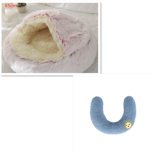 2 In 1 Round Plush Warm Pet Winter Bed House