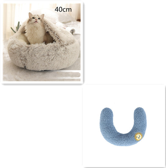 2 In 1 Round Plush Warm Pet Winter Bed House