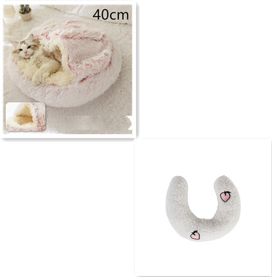 2 In 1 Round Plush Warm Pet Winter Bed House