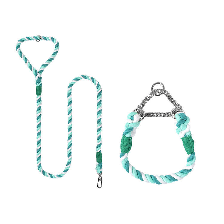 Woven Cotton Pet Leash And Collar Set Durable Comfortable