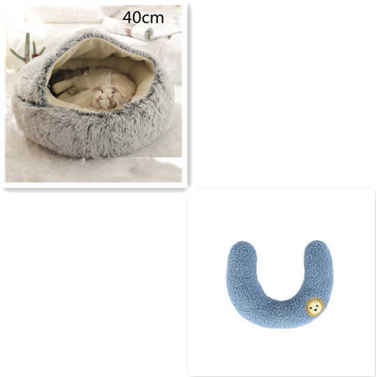 2 In 1 Round Plush Warm Pet Winter Bed House