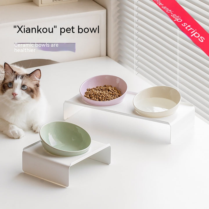 Beveled Ceramic Pet Feeding Bowl