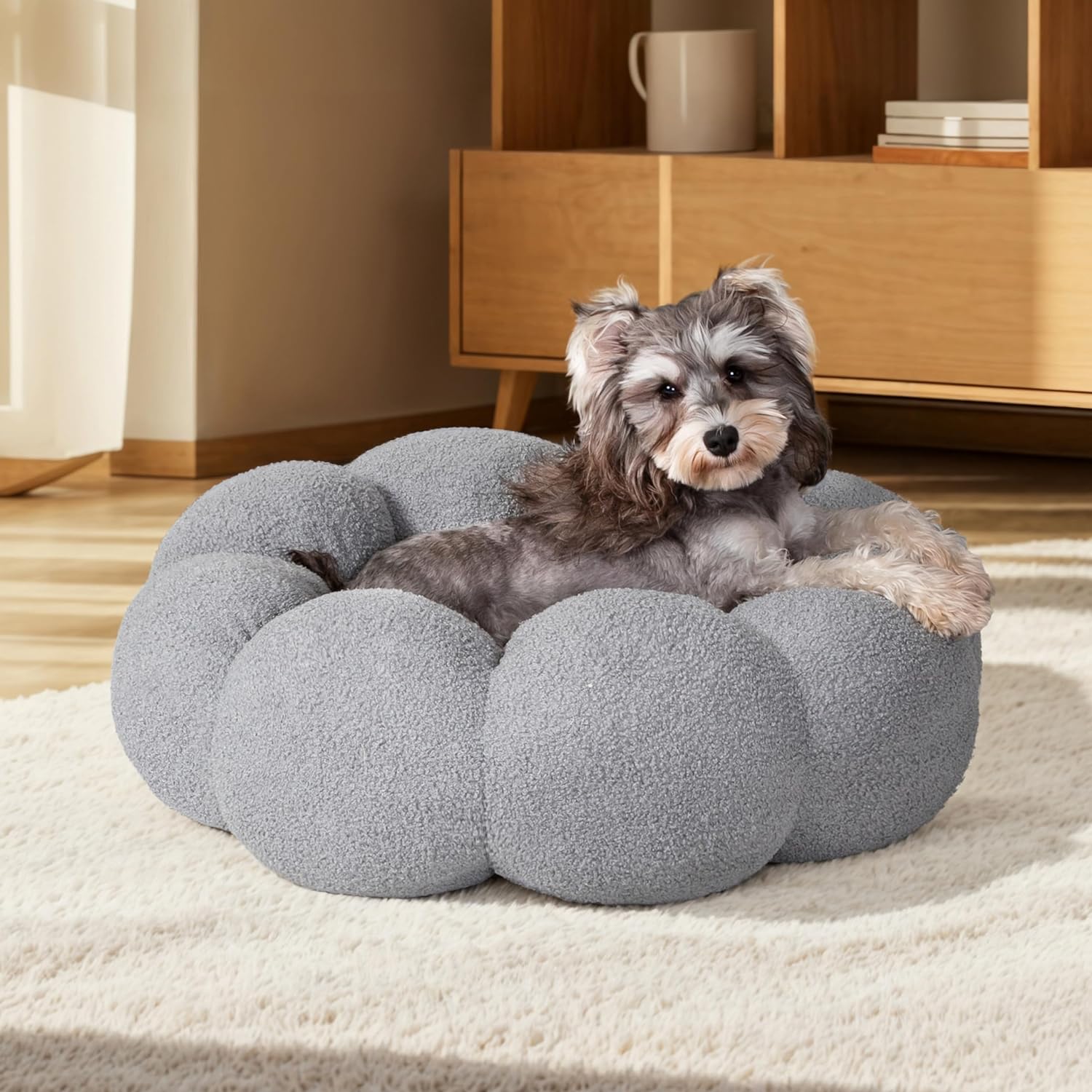 Fluffy Round Calming Plush Donut Pet Bed With Non Slip Base