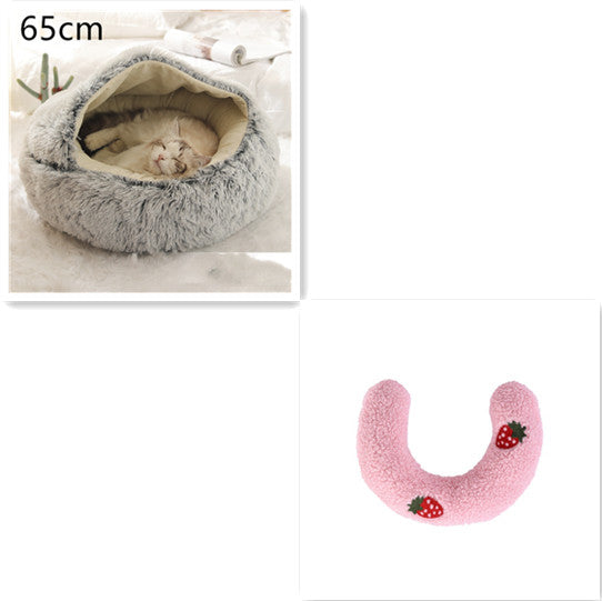 2 In 1 Round Plush Warm Pet Winter Bed House