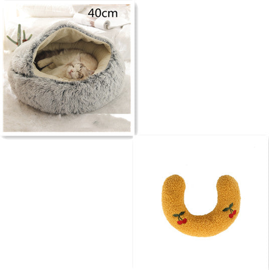 2 In 1 Round Plush Warm Pet Winter Bed House