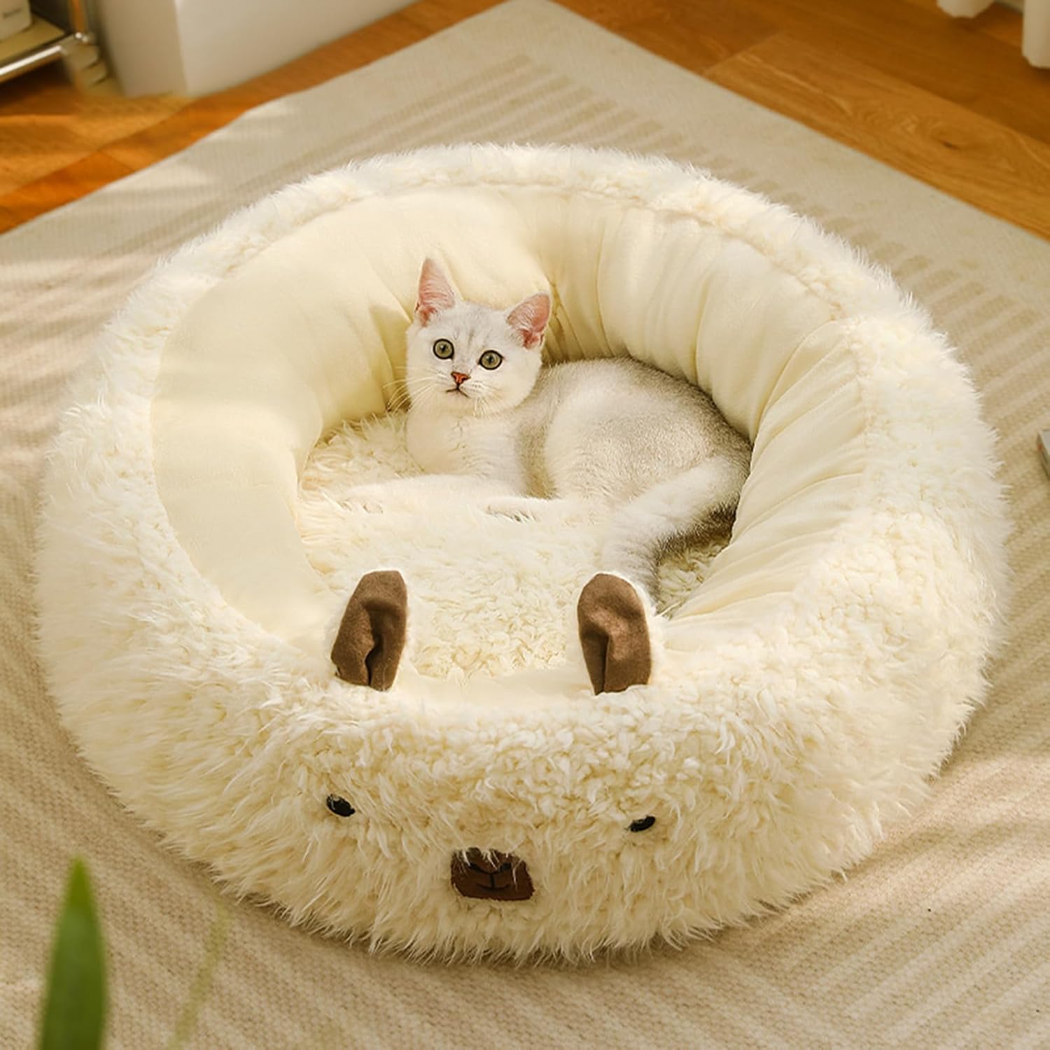 Calming Plush Alpaca Style Pet Bed With Detachable Pad