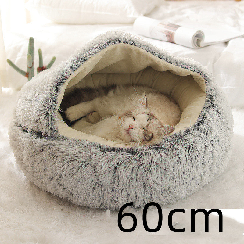 2 In 1 Round Plush Warm Pet Winter Bed House