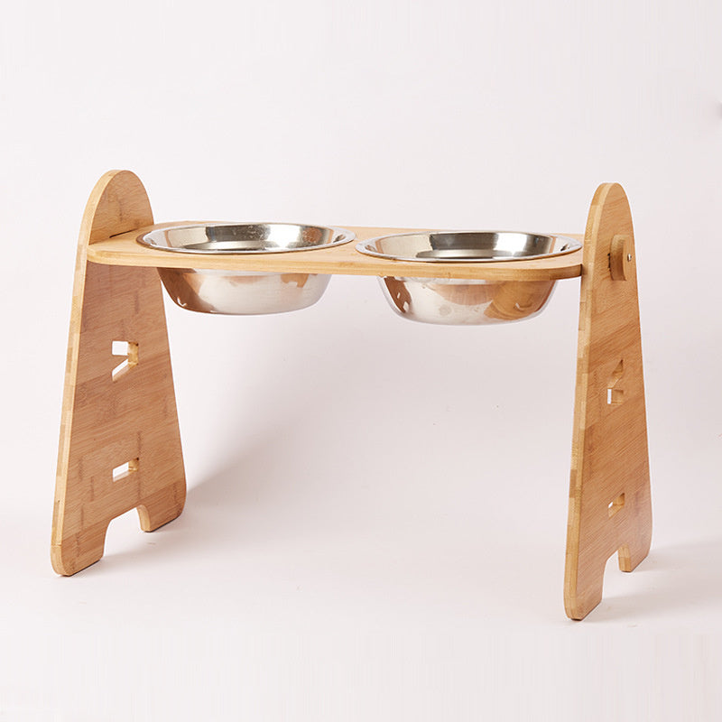 Pet Bamboo Stand Double Stainless Steel Feeding Bowl
