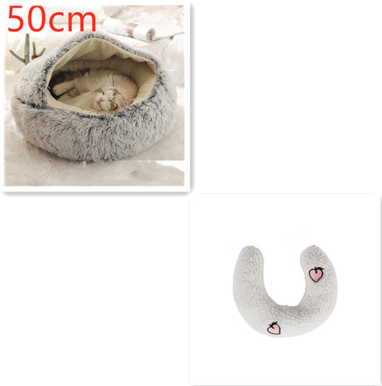 2 In 1 Round Plush Warm Pet Winter Bed House