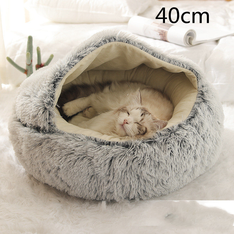 2 In 1 Round Plush Warm Pet Winter Bed House