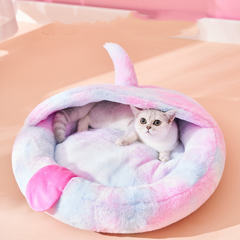 Enclosed Warm Winter Plush Pet Sleeping Bed