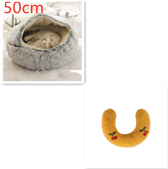 2 In 1 Round Plush Warm Pet Winter Bed House