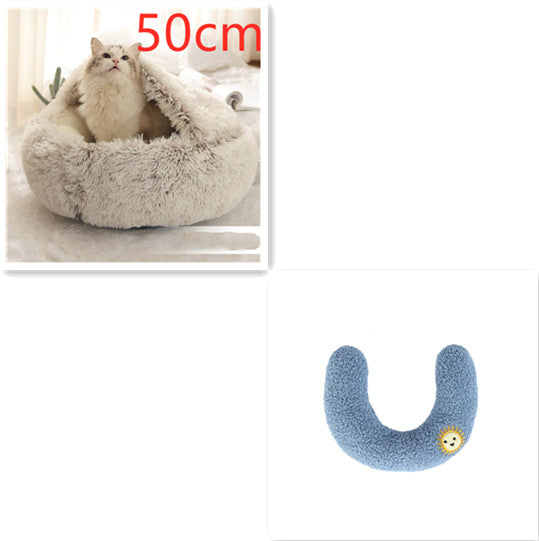 2 In 1 Round Plush Warm Pet Winter Bed House