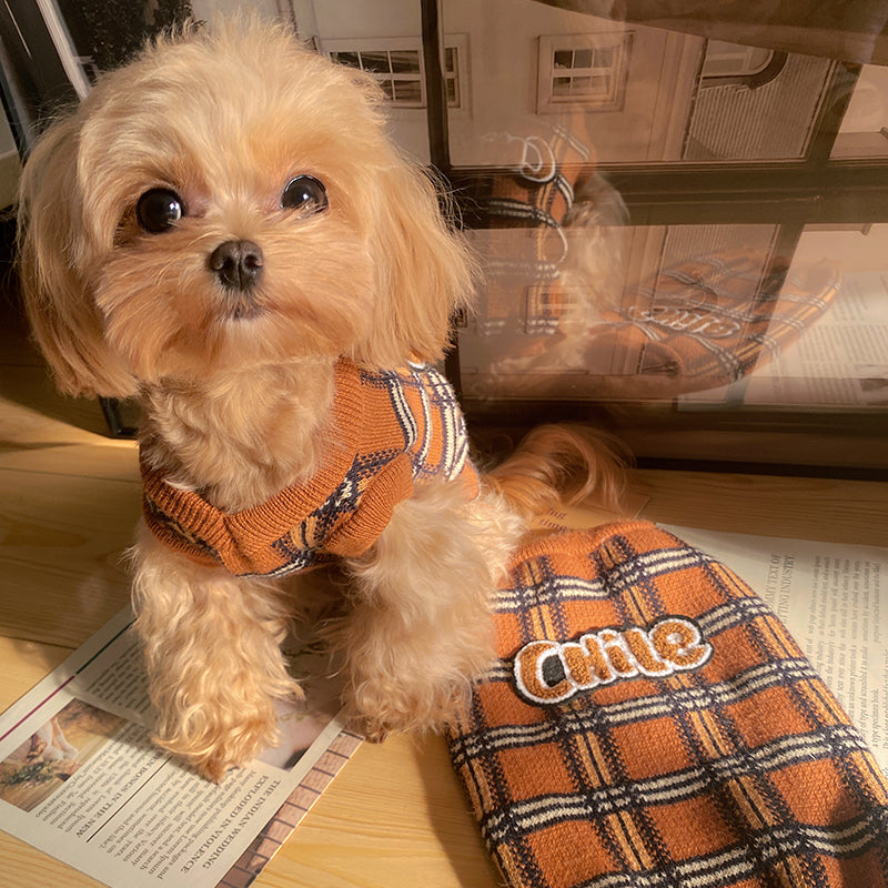 Vintage Plaid Pet Sweater Cozy Warm Clothing
