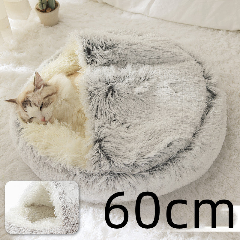 2 In 1 Round Plush Warm Pet Winter Bed House