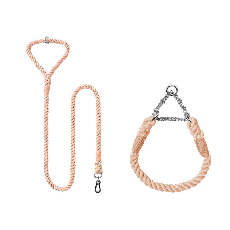 Woven Cotton Pet Leash And Collar Set Durable Comfortable