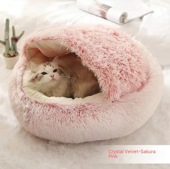 2 In 1 Round Plush Warm Pet Winter Bed House
