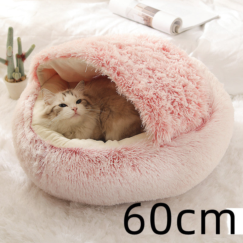 2 In 1 Round Plush Warm Pet Winter Bed House