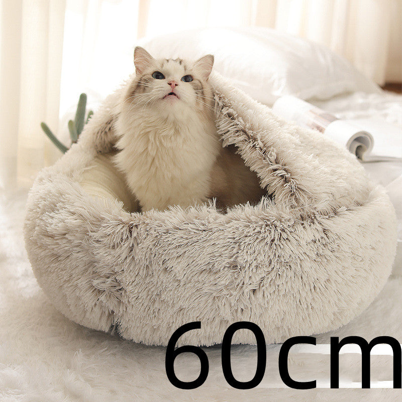2 In 1 Round Plush Warm Pet Winter Bed House
