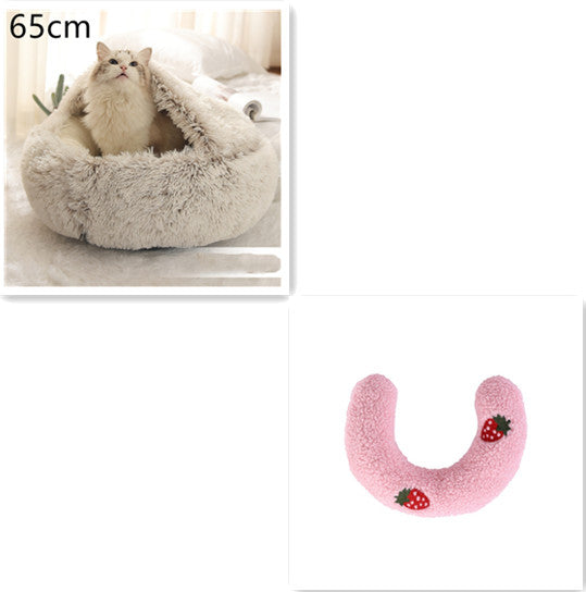 2 In 1 Round Plush Warm Pet Winter Bed House