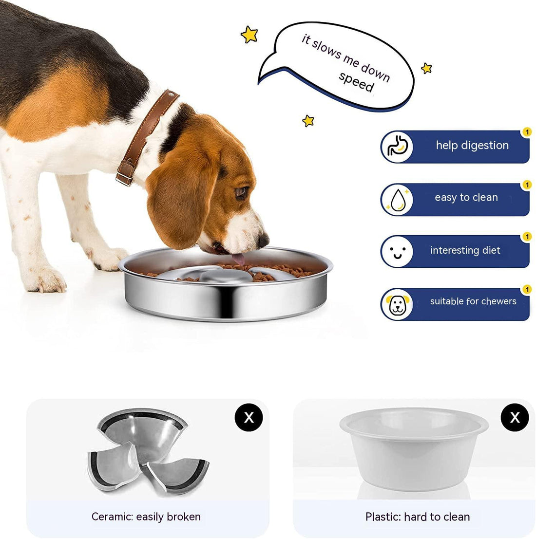 Pet Stainless Steel Slow Feeding Anti-Choke Bowl
