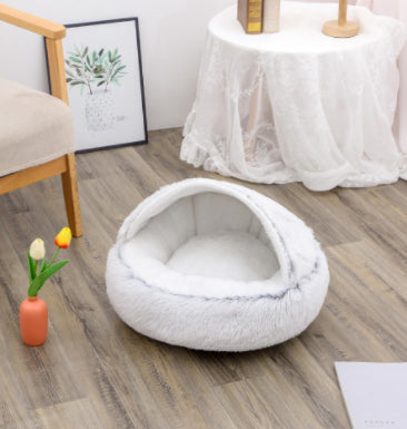 2 In 1 Round Plush Warm Pet Winter Bed House