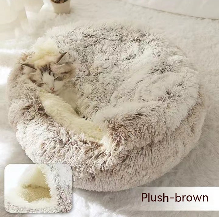 2 In 1 Round Plush Warm Pet Winter Bed House