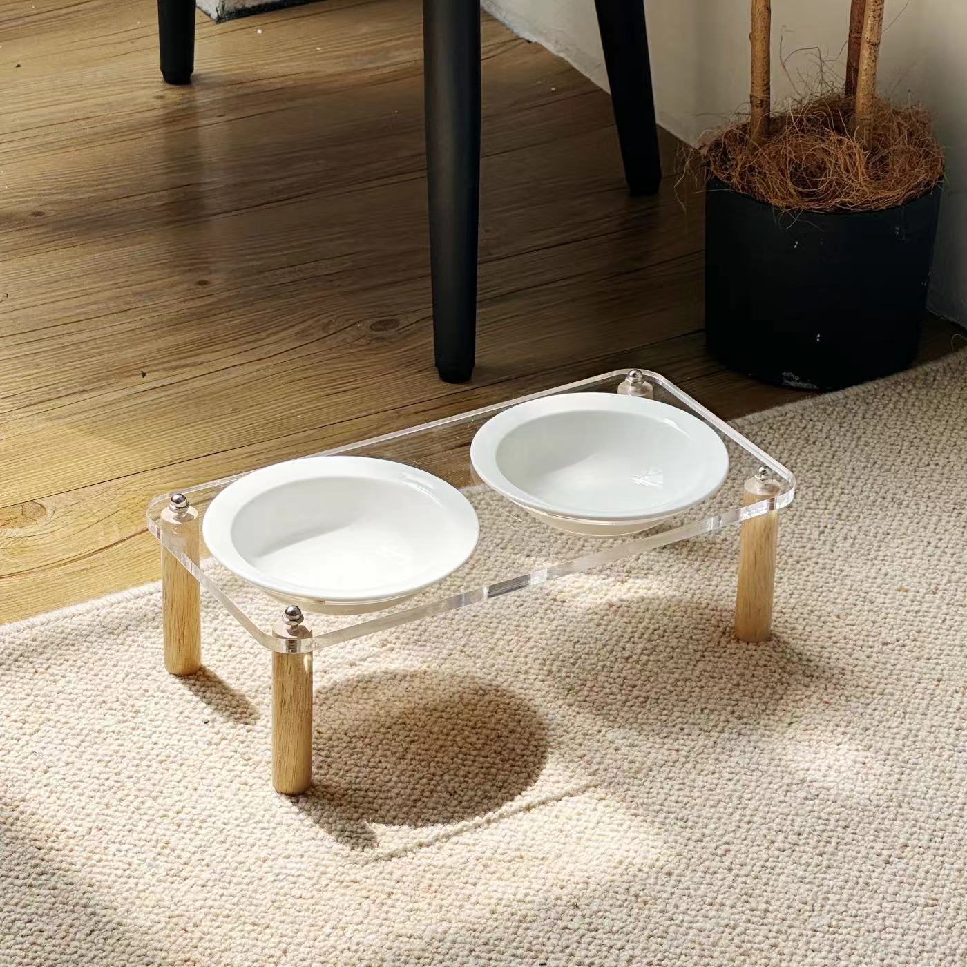 Anti Tumble Ceramic Double Bowl Pet Feeding Water Holder