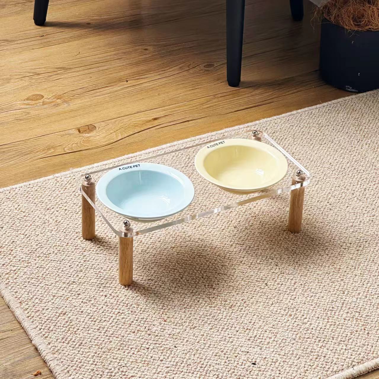 Anti Tumble Ceramic Double Bowl Pet Feeding Water Holder