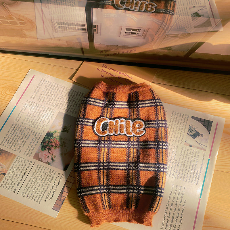 Vintage Plaid Pet Sweater Cozy Warm Clothing