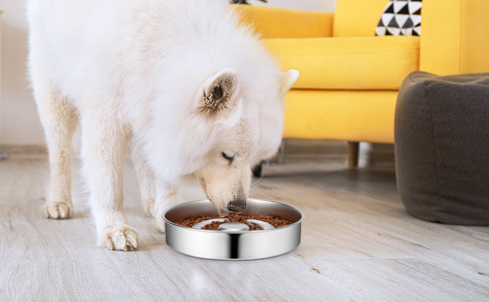 Pet Stainless Steel Slow Feeding Anti-Choke Bowl