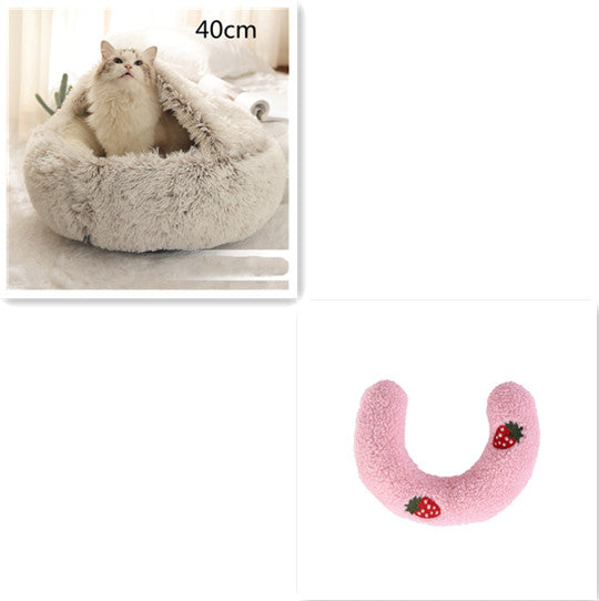 2 In 1 Round Plush Warm Pet Winter Bed House