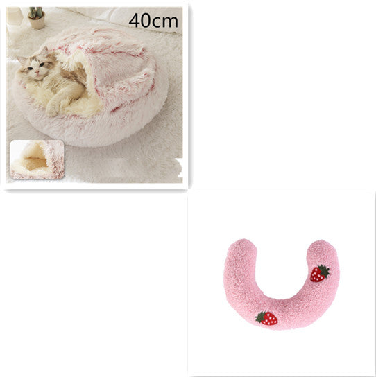 2 In 1 Round Plush Warm Pet Winter Bed House