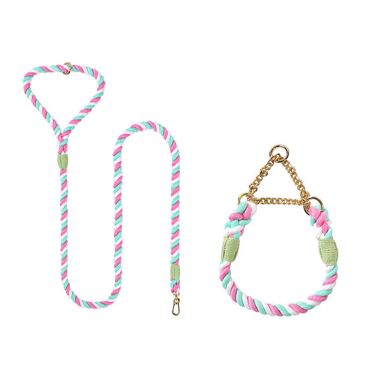Woven Cotton Pet Leash And Collar Set Durable Comfortable